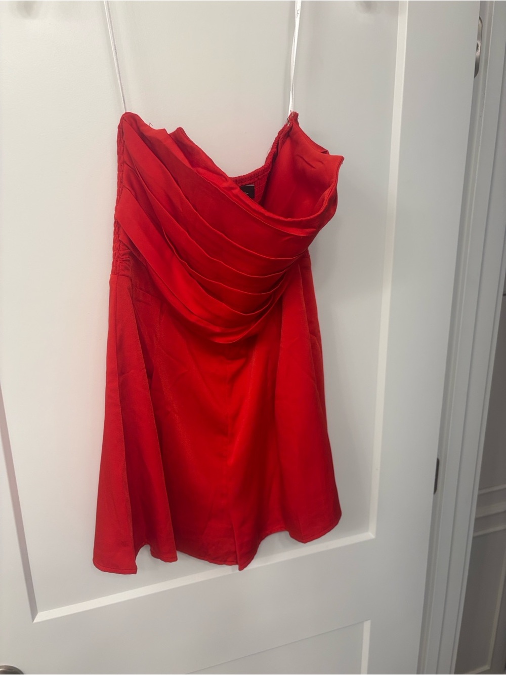 Lulu's Bright Red Smocked Strapless Romper